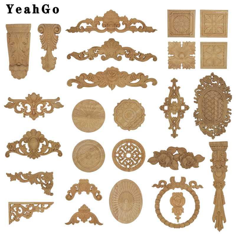 

YeahGo European-style solid wood flower wood carving Round applique Furniture Home Wall decorative decal accessories Part-one1