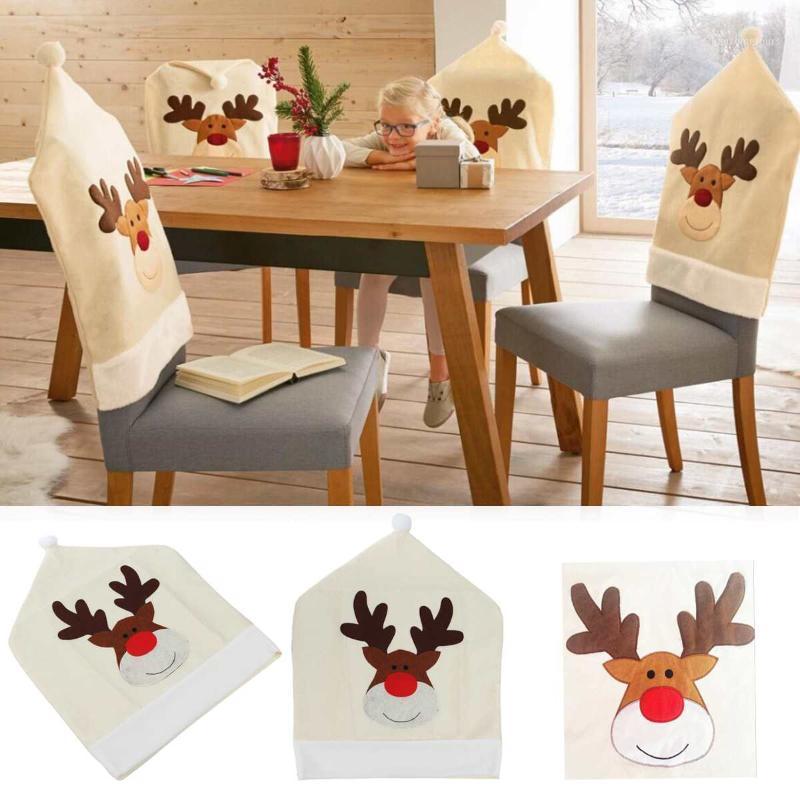 

50x60cm Dinner Table Chair Cover Chairs Back Covers Christmas Santa Claus Elk Flannel Linen Xmas Home Decorative Accessorie1