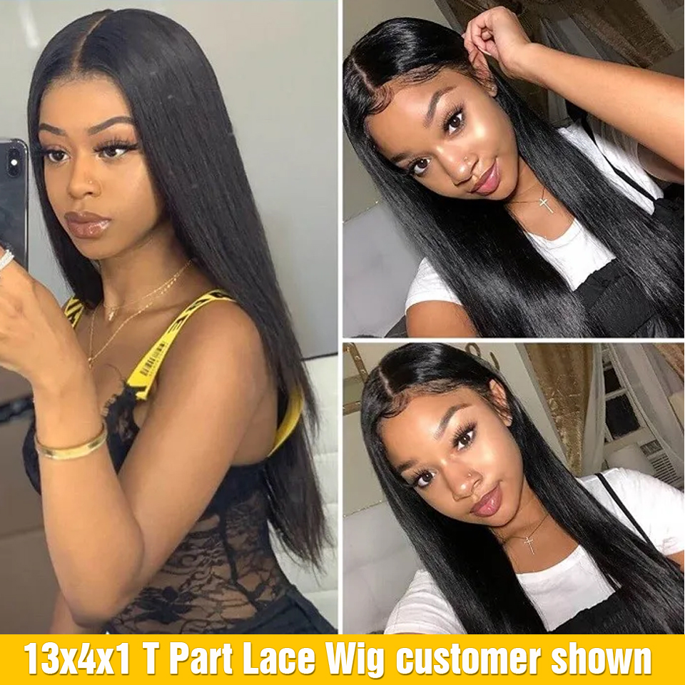 

T Part Lace Frontal Human Hair Wigs for Women 4x4 Closure Wig Glueless Bone Straight Lace Front Wig PrePlucked, Natural color