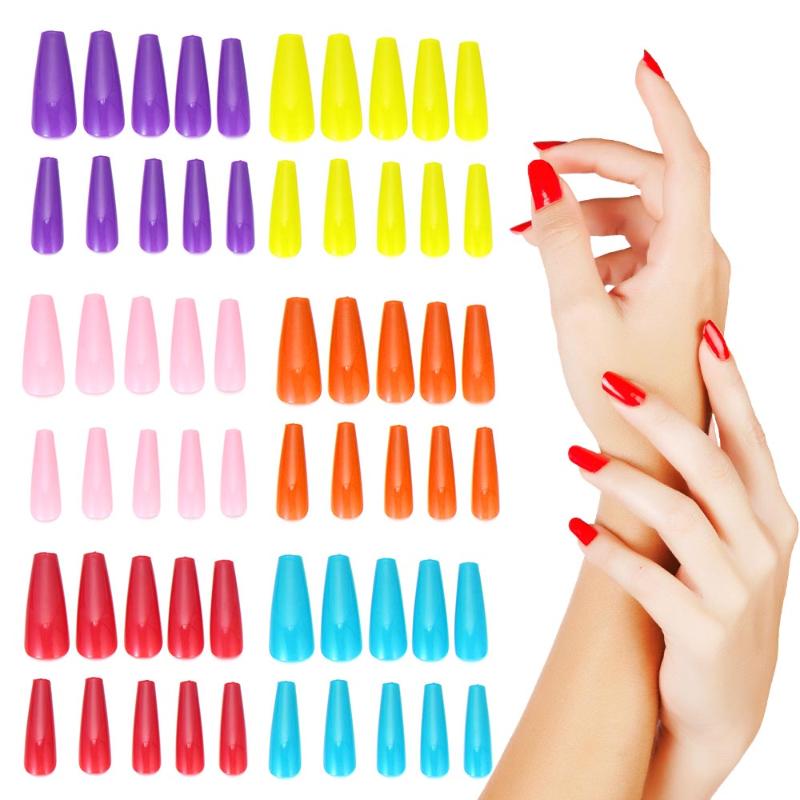 

100pcs Shiny High-Hard Nails Long Ballerina Simple Pointed Fake Nail Extension Press on Nails Acrylic Manicure Full Nail Tips, Pink