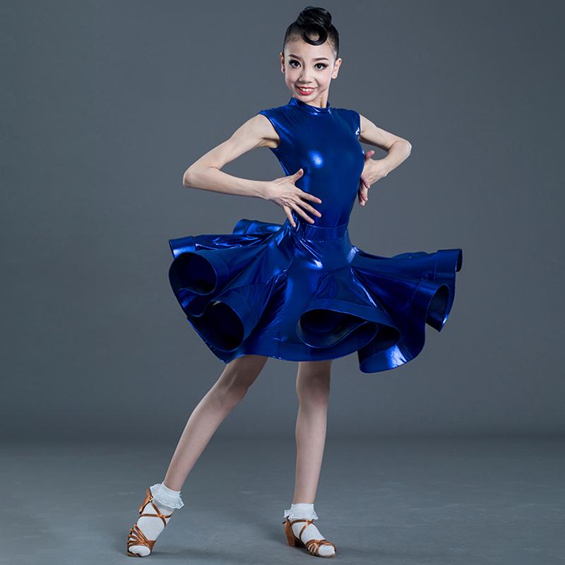 

New High-End Girls Latin Dance Skirt Sleeveless Blue Suit Children'S Performance Clothes Professional Competition Dress SL2308, As picture