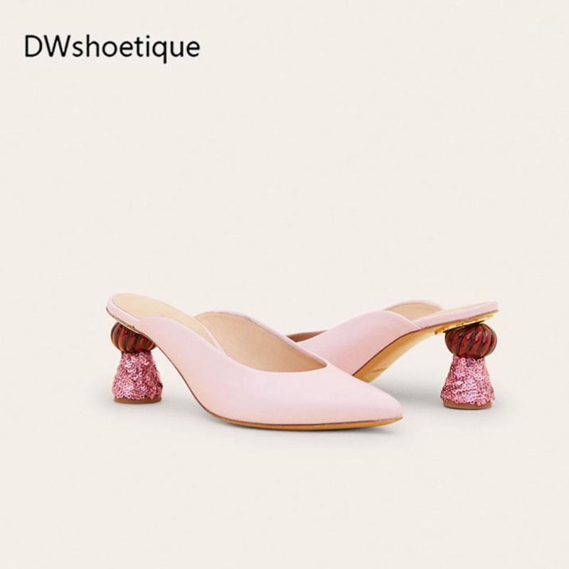 

New blingbling strange heel women mules slip on pointed toe women mules1, Green