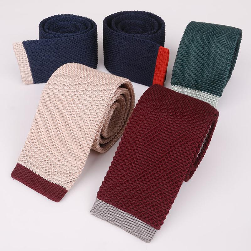 

New 5cm Flat Head Knitted Ties for Mens Knitting Ties Narrow Skinny Wedding Red Neckties Woven Designer Cravat