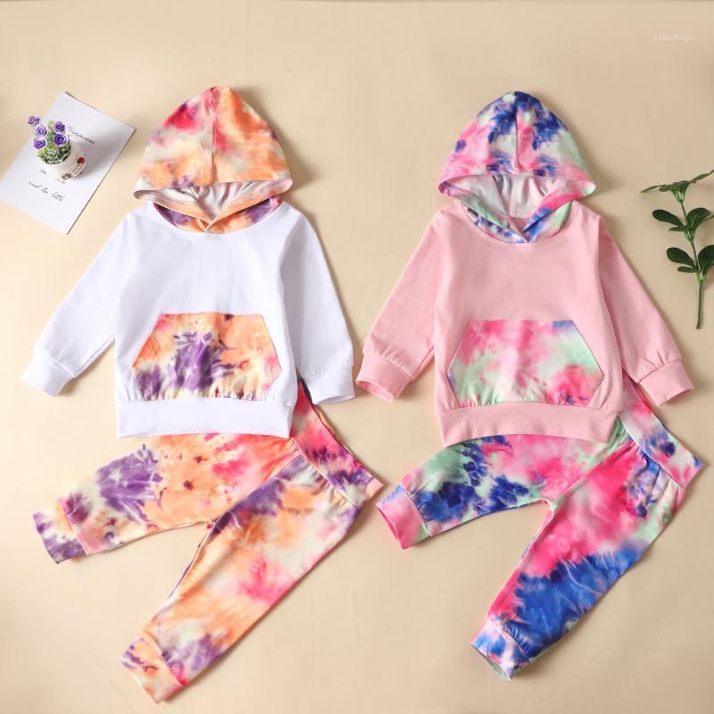 

2pcs Baby Boys Girls Newborn Clothes Set Tie-dye Print Tops Hooded Pocket Tops Casual Camouflage Pants Infant Toddler Clothing1, Pink