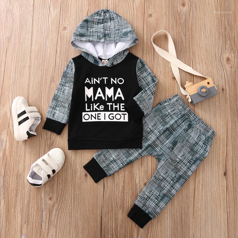 

Infant Baby's Clothes Set Outfits Baby Boys Hooded Long Sleeve Letters Printing Top + Plaid Print Long Pants Hoodies Pullover1, Black