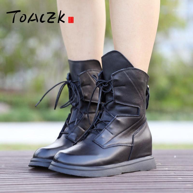 

2020 new leather handsome women's boots, inner height short boots, spring and autumn single mid-heeled boots1, Black