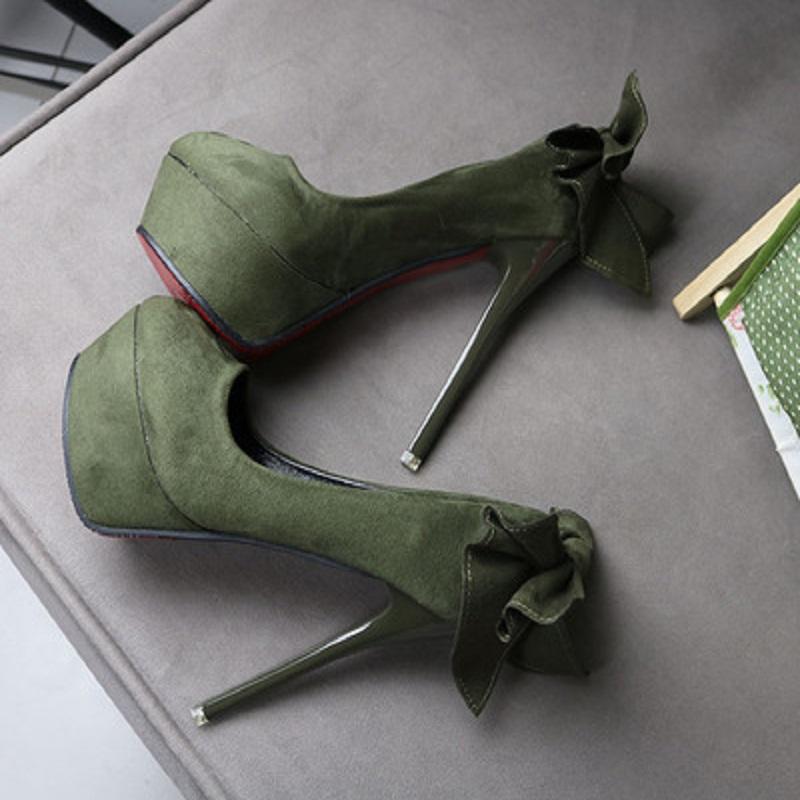 

2020 summer new sexy ladies high-heeled shoes waterproof platform bow light suede shoes fine with nightclubs, Black