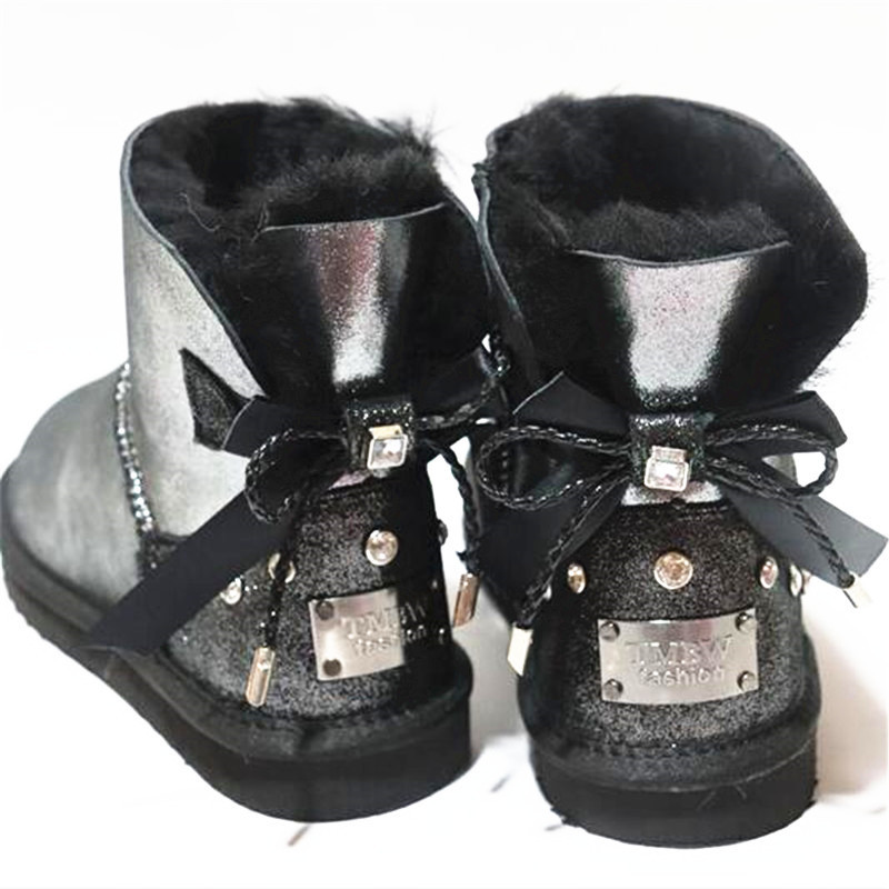 

Mode 2020 Natural woolen shoes of women sheep skin royal woman Winter snowboots genuine sheepskin boots, Black as pic