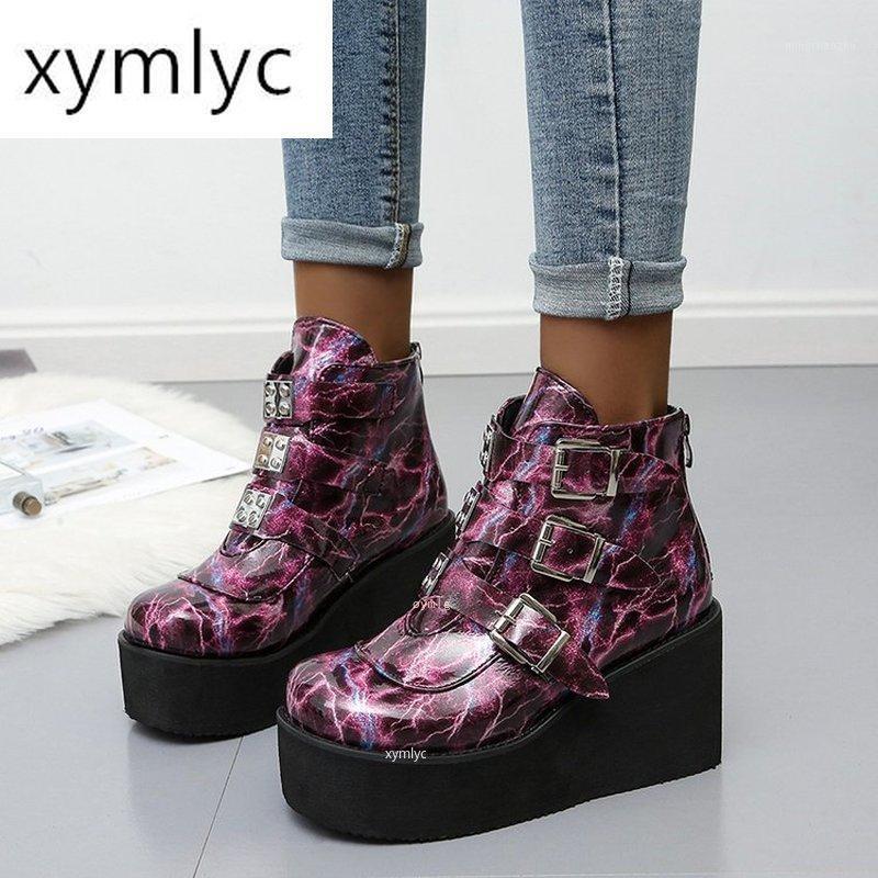 

High Platform Ankle Boots Women 2020 Fashion PVC Strap Decorating High Wedges Shoes Woman Round toe Ladies Winter Boot1, Black