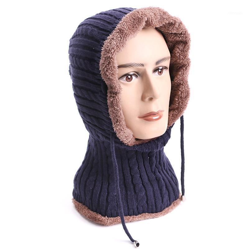 

Ladies Winter Hats Plus Velvet Knitted Men's and Women's Pullover Caps 8-character Twist One-piece Bib Woolen Ear Protection Hat1