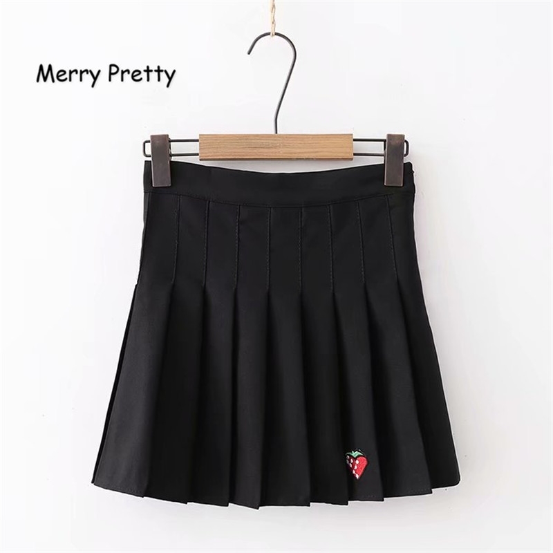 

Merry Pretty Skirts Women High Waist Mini Denim Skirts Strawberry Cute Pleated Skirt Harajuku Japanese School Uniform Skirt Girl Y200326, Red