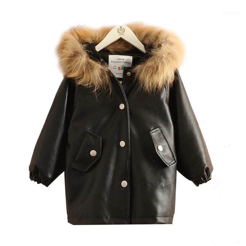 

2020 Winter Warm Fashion 3-8 10 12 Years Teenage Faux Leather Fur Plus Velet Thickening Kids Baby Girls Hooded Long Outdoor Coat1, Black