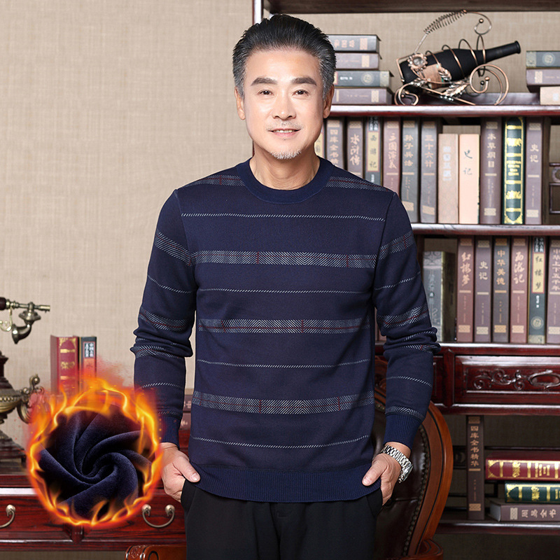 

2021 Man Father Crew Neck Brushed Thick Middle Aged People and Old Grandpa Warm Sweater Winter Clothes R8h0, Red