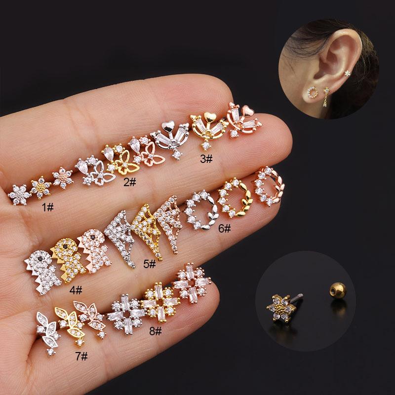 

1Pc New 20g Ear Piercing Jewelry Fashion Zirconia Flower Butterfly Cartilage Tragus Conch Rook Lobe Screw Back Stud Earring