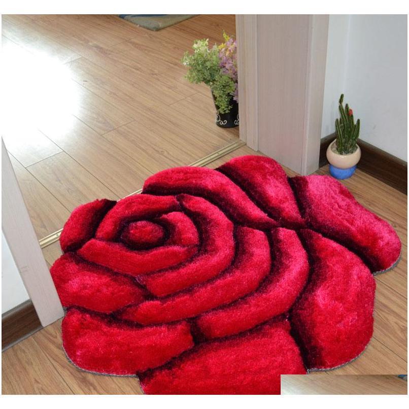 

3D Printed Solid Flower Shape Bathroom Carpet Rugs 70*70Cm Door Pad Floor Mat For Decor Wedding Bedroom Carpets Badmat Tapetes Qpc3V