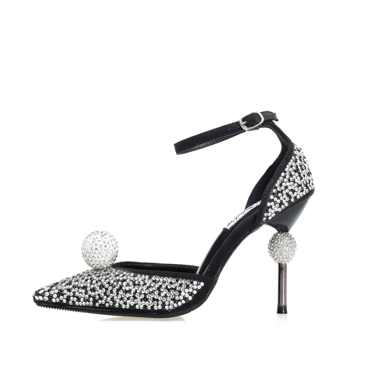 

2021 High Stiletto Heels Wedding Bling Sexy Toe Weird Ankle Sash Crystal Ball Decorating Shoes Engaged Btse, The picture
