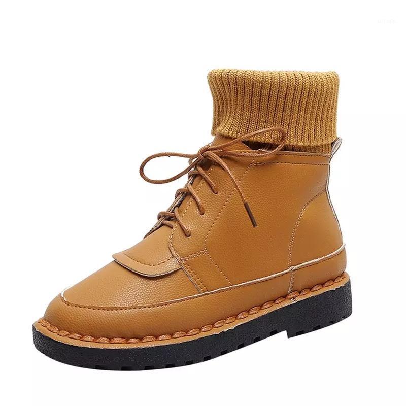 

Brown PU Leather Lace-Up Boots Wearproof Warm Boots Classic Retro Velvet Thick Bottom Ankle Work Shoes Large-Size1, Black