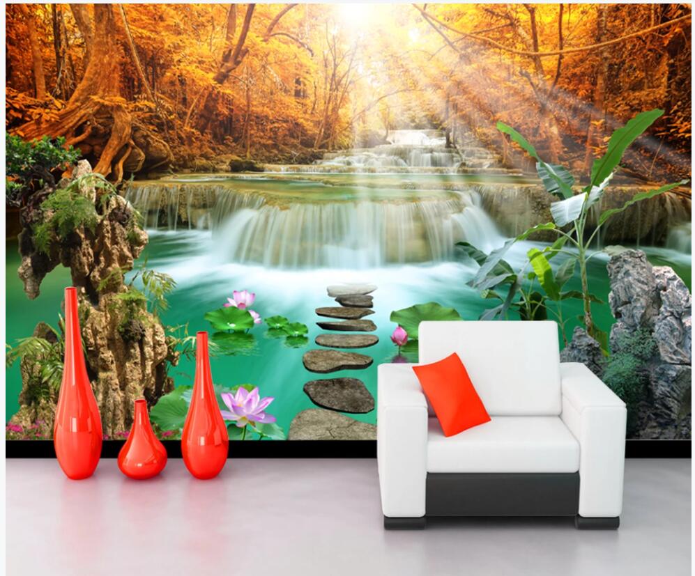 

3d wallpaper custom photo mural Waterfall lotus landscape scenery home decor 3d wall murals wallpaper for living room in rolls, Non-woven wallpaper
