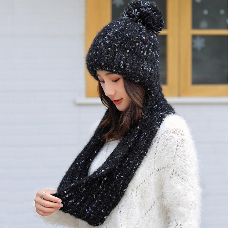 

Autumn Winter Hat Scarf Women Thick Warm Knitted Hat with Scarf Ladies Beanies Set Winter Accessories Women