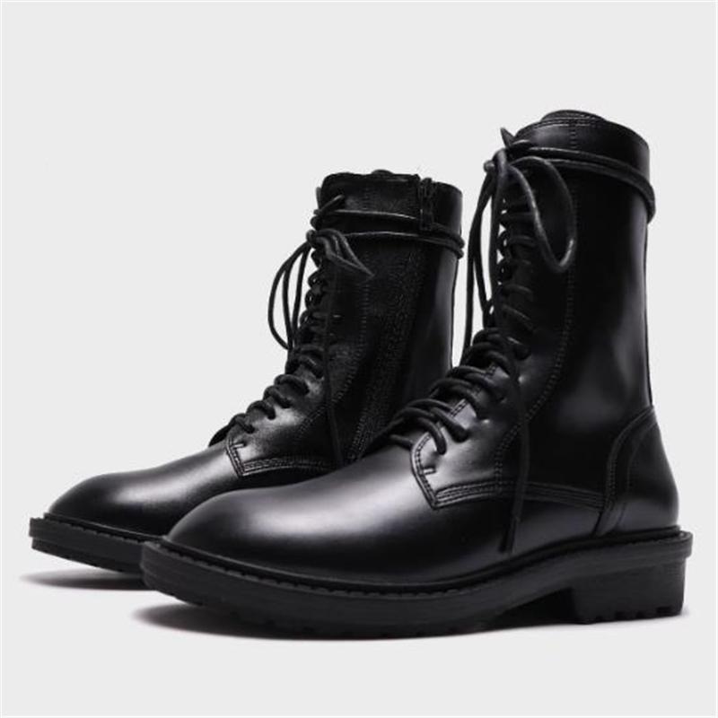 

Luxury Designer Women Ankle Boots High Quality Leather Boots Motorcycle Women's Female Thick Heel Lace Up Shoes, 10 hole black
