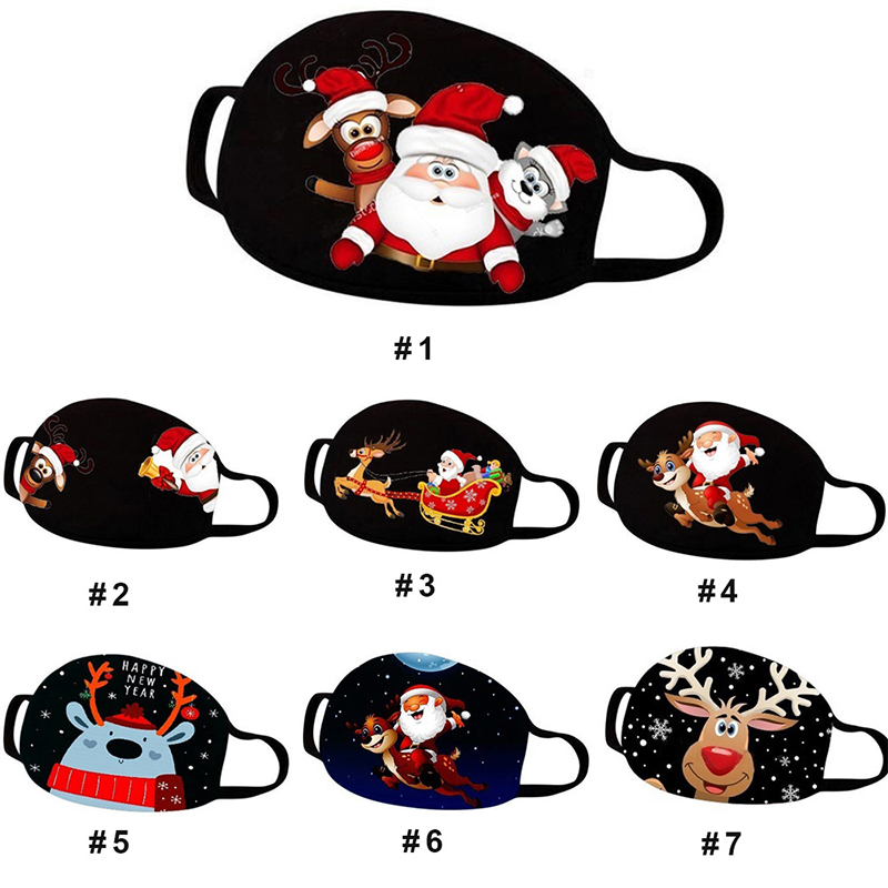 

Christmas Face Masks Xmas Mouth Cover Reusable Washable Cartoon Printed Anti Dust Mask Adult Kid Black Polyester Cotton