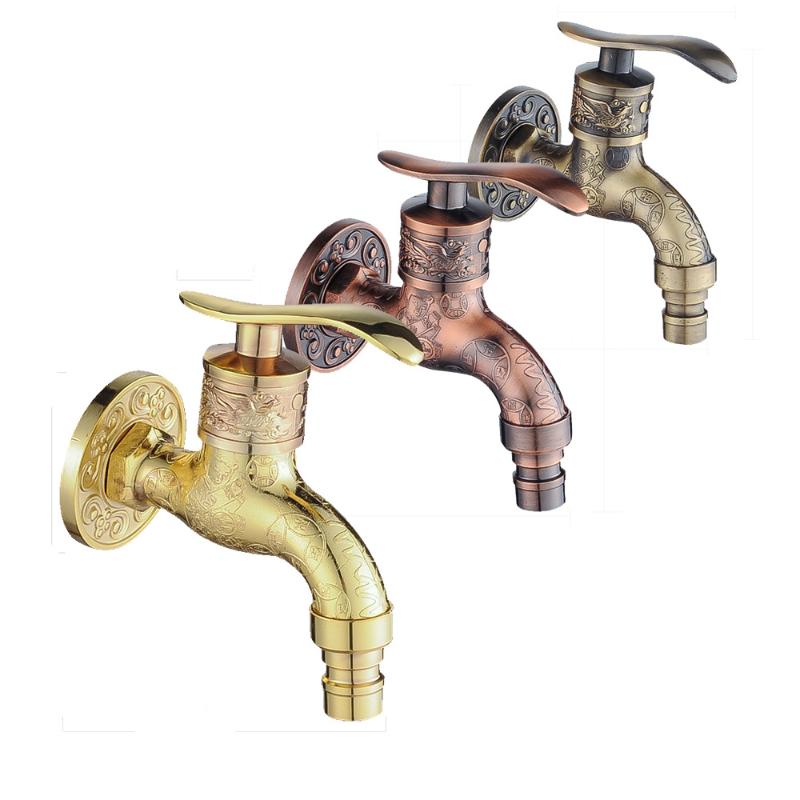

Antique Carved Brass Retro Small Tap Decorative Outdoor Garden Faucet Wall Mounted Bibcock Washing Machine Mop WC Taps