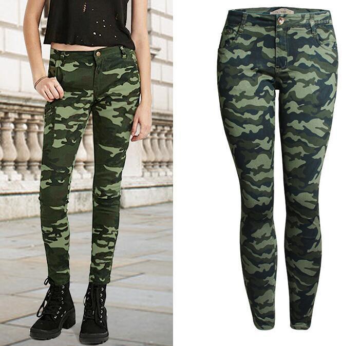 

Wholesale- 2017 Women`s S-XXXXXL Plus Size Chic Camo Army Green Skinny Jeans For Women Femme Camouflage Cropped Pencil Pants1