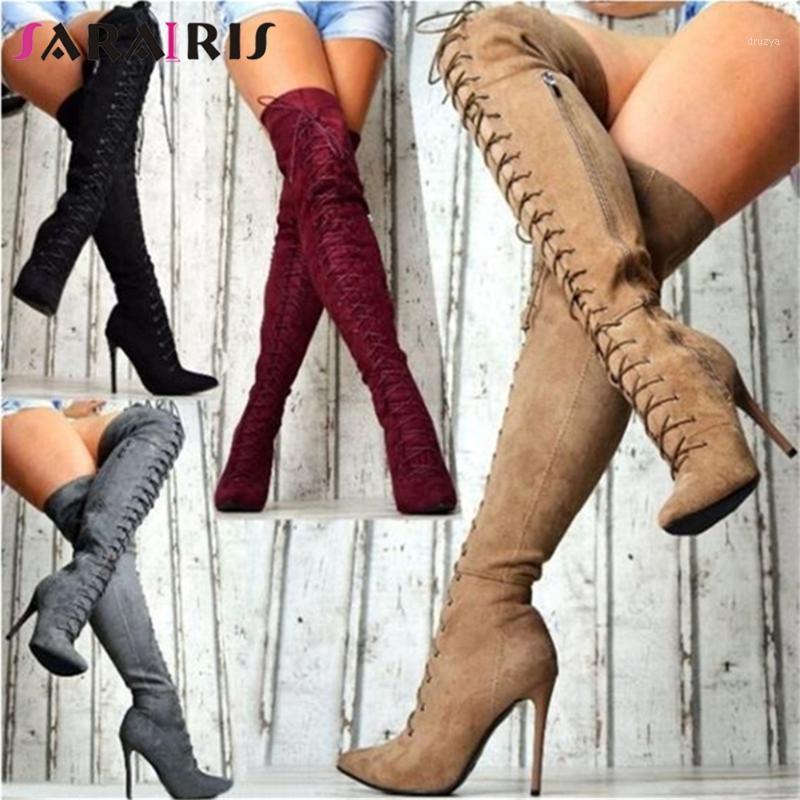 

SARAIRIS Brand Design Big Size 35-47 Pointed Toe Party Sandals Woman Shoes High Heels Shoes Woman Over The Knee Boots1, Black