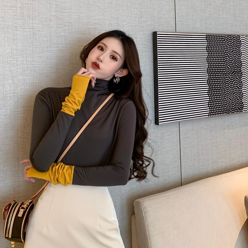 

Warm Pullover Bottoming Women's Shirt 2020 Winter High Collar Long Sleeve O-Neck Slim Skinny Casual Female Tops, Green