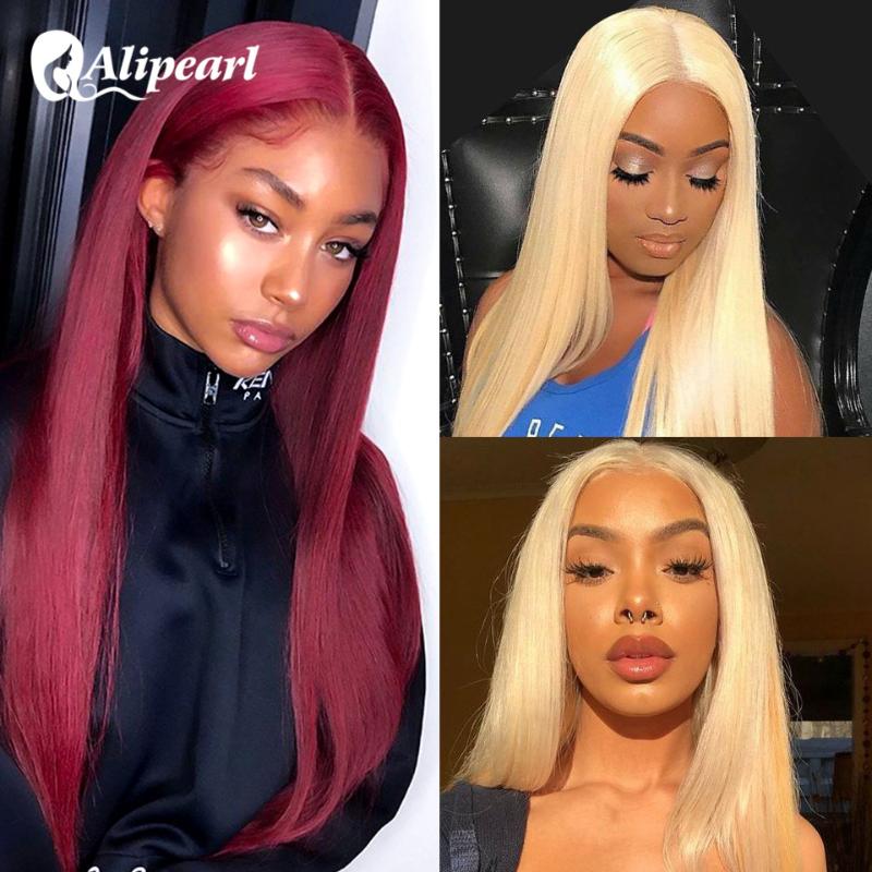 

AliPearl Hair U Part Wig #613 Straight Human Hair Wig For Black Women 150 180 Density Brazilian Ombre #99J U Shape