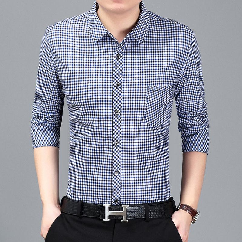 

High Quality Men Dress Shirt Long Sleeve Spring Autumn Male Shirt Styles Social Slim Fit Business Casual Mens Shirts Blusa, Blue