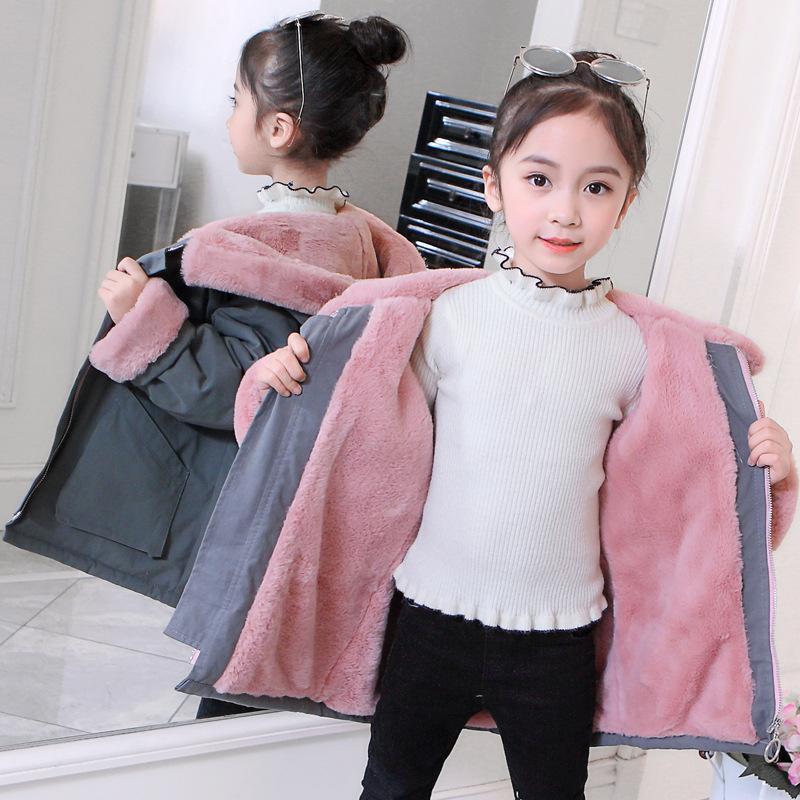 

Winter Girls Thicken Jacket Children Drawstring Waist Outerwaer Kids Plus Velvet Thick Warm Faux Fur Parkas Outwear Girl Costume1, Pink