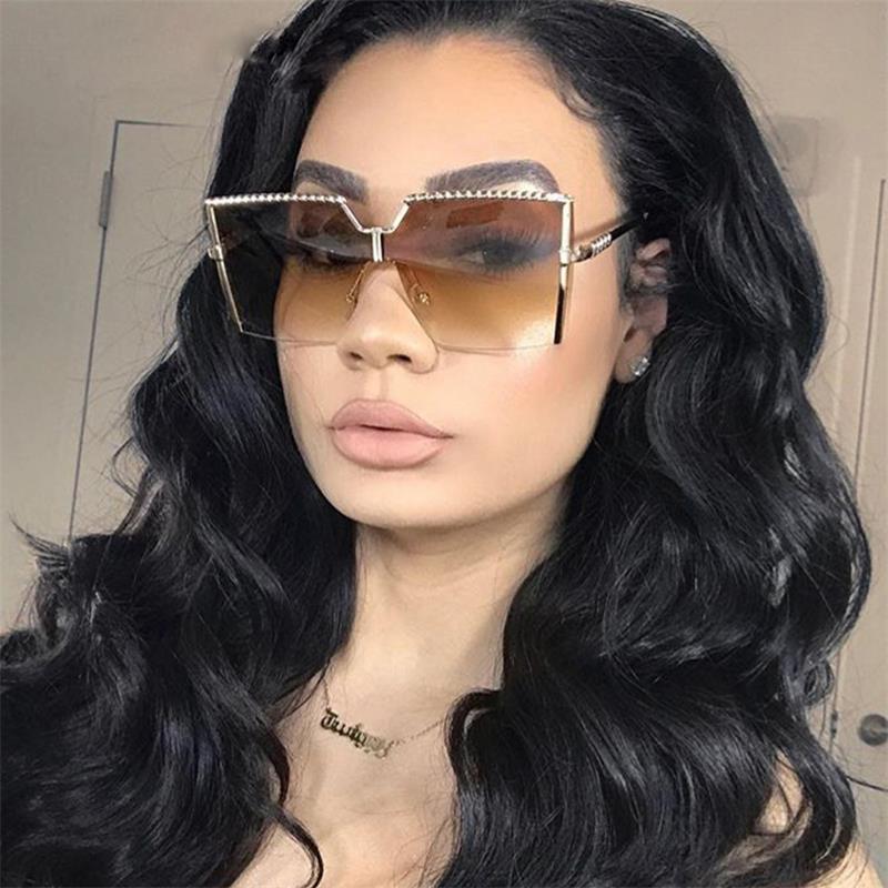 

Ladies Vintage Oversized Sunglasses Gothic Shades Half Frame Designer Big Sunglasses UV400 Gradient Glasses