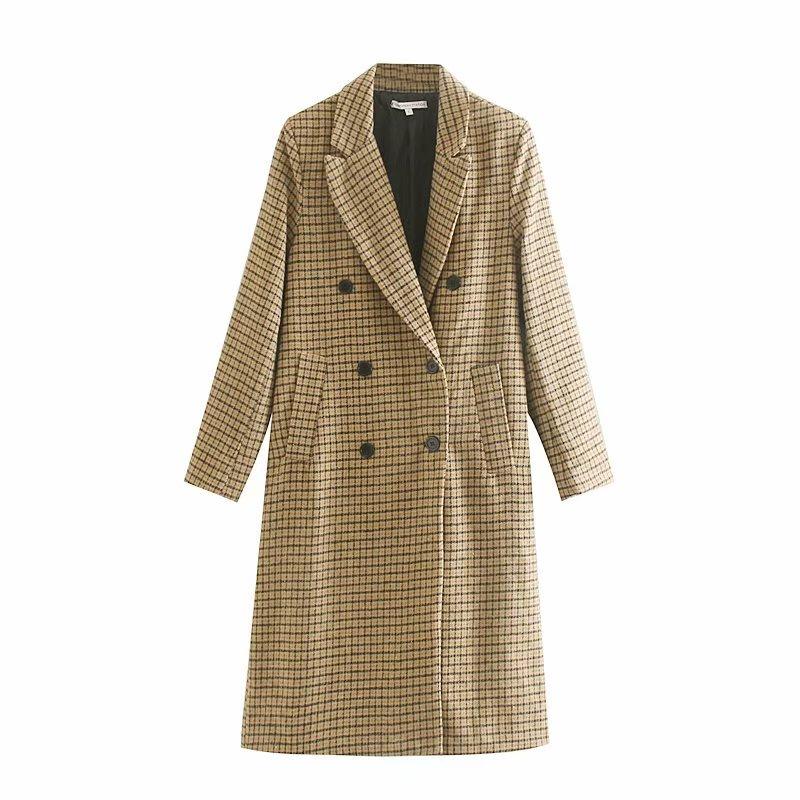 

Women' Korean Wool Coat, Loose Long Plaid Fall Coat 2021 Winter Coat, Cn688