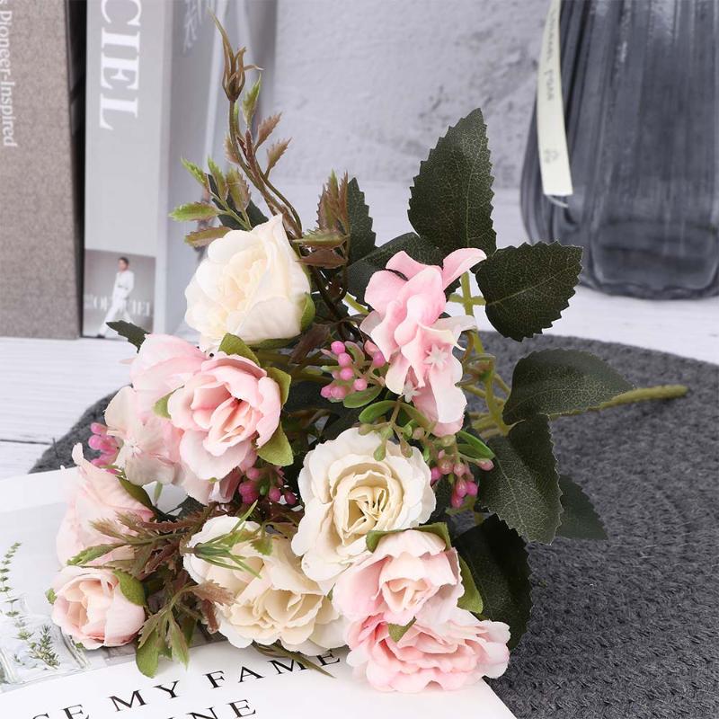 

Beautiful Rose Artificial Silk Flowers bouquet Home Party Spring Wedding Decoration Home Decor Fake Flower Accessories, Blue