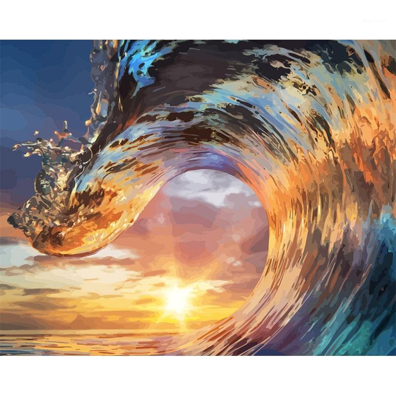

Painting By Numbers DIY Dropshipping 40x50 60x75cm Sunrise with choppy waves Scenery Canvas Wedding Decoration Art picture Gift1