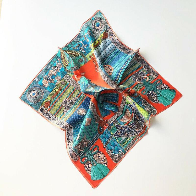 

Luxury Scarf 100% Silk Bandana Women Fashion Square Kerchief Samurai Armor Print Headband Hairband 53x53cm / 20.8 inches1