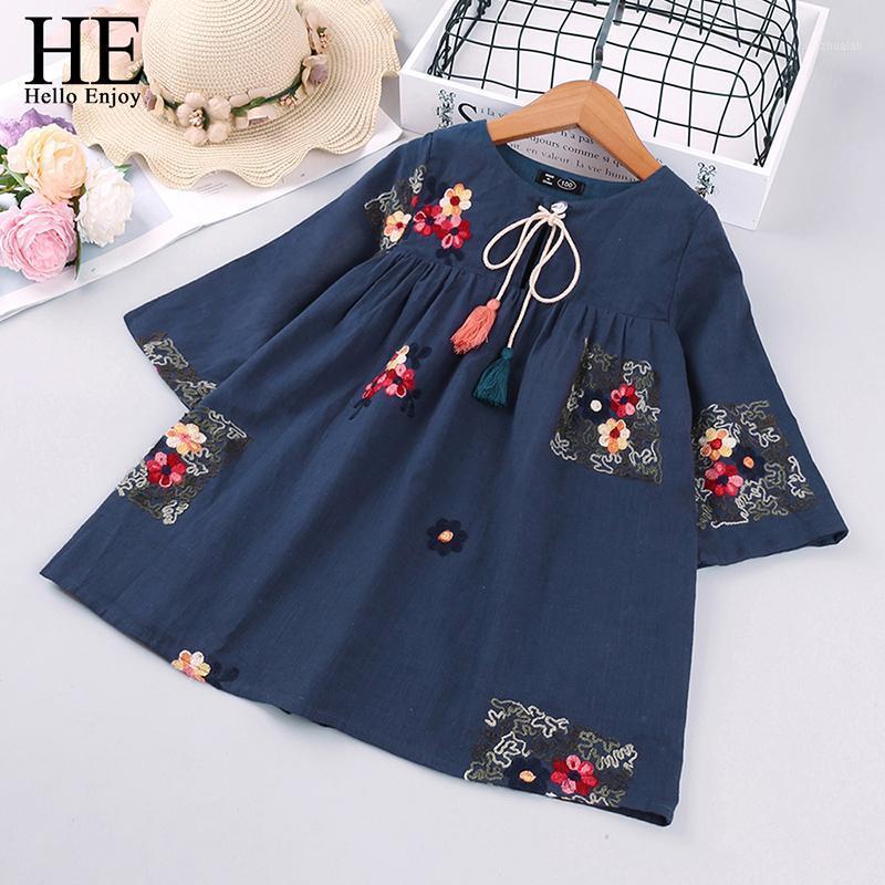 

HE Hello Enjoy Girls Dresses Autumn Baby Girl Pure Cotton Retro Embroidery Clothes Long Sleeve Elegant Princess Dress Casual Kid1, L9172 p