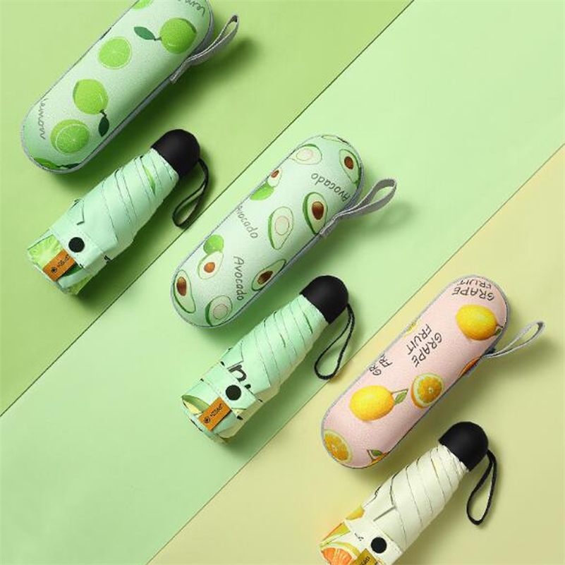 

Mini Capsule Pocket Umbrella 210T Density Five-folding Sun Protection Anti-UV UPF50+ Parapluie Fresh Color Umbrellara in women 201104