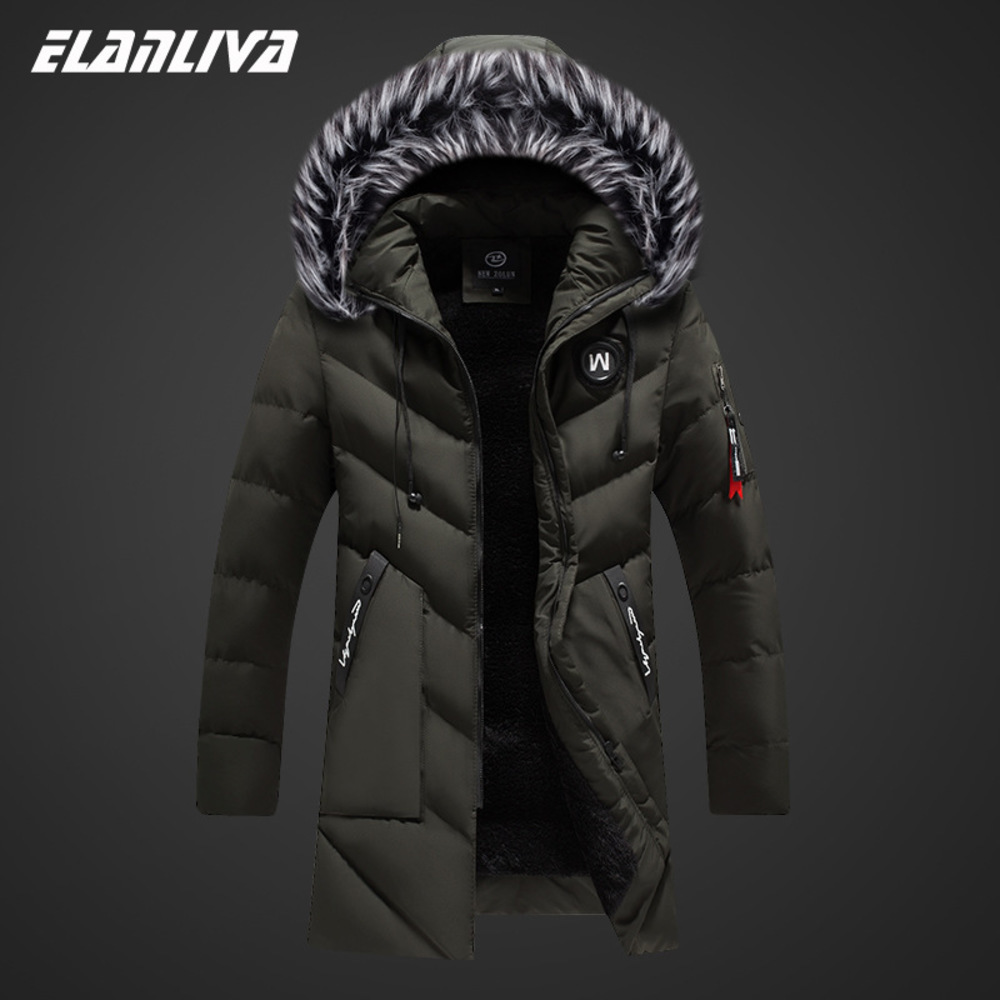 

Men Coats Thicken Fur Fleece Warm Winter Windproof Jackets Casual Mens Down Parka Hooded Outwear Cotton padded Jacket, Black