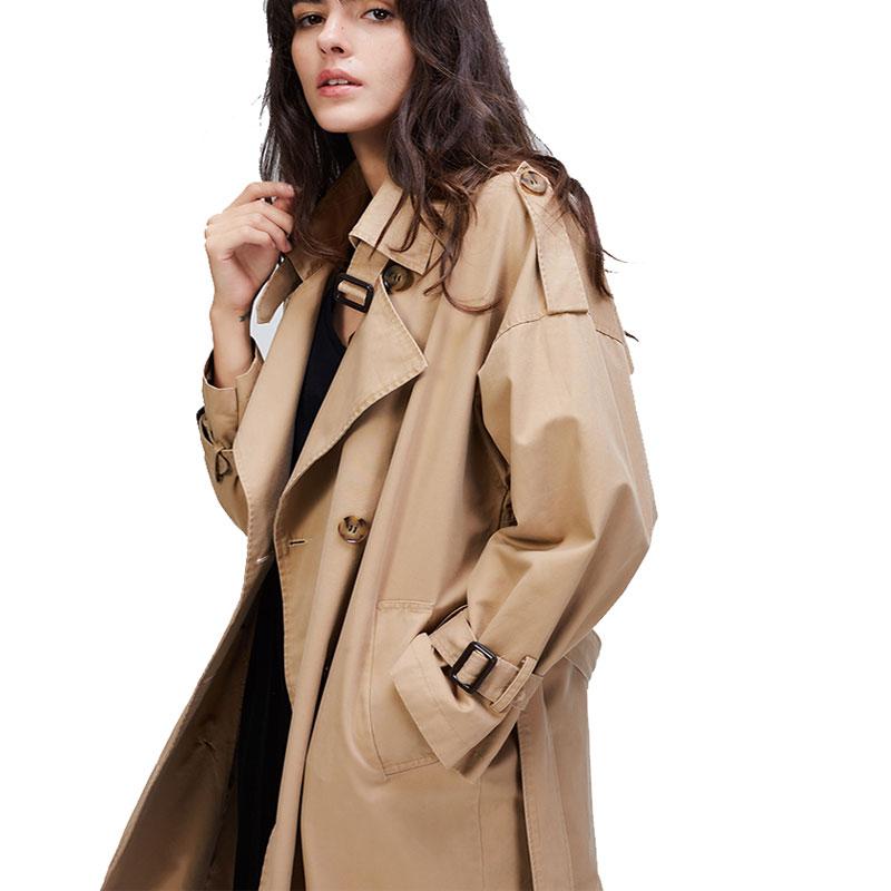 

Korean Style New 2020 Women Fashion Casual Plus Size 100% Cotton Office Trench Coats Female Turn Down Collar Belt Outwear, Army green