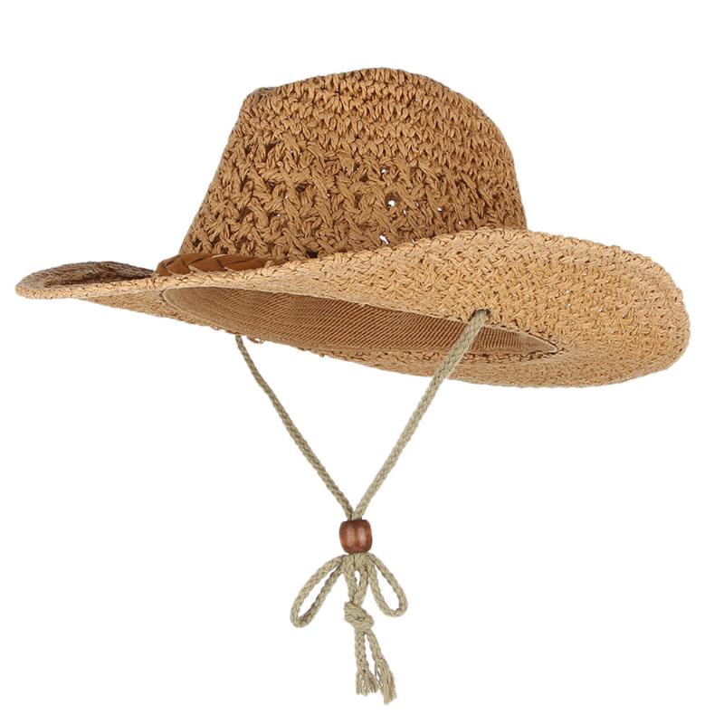 

Wide Brim Hats Men Women Retro Western Cowboy Large Floppy Summer Beach Sun Hat Cap Button Straw For, Beige