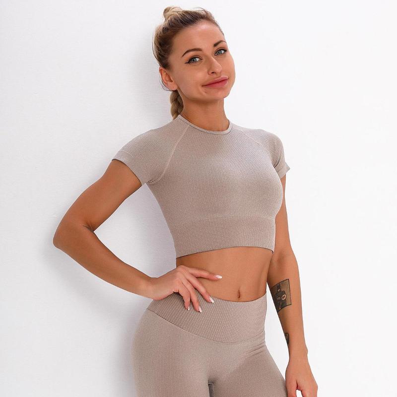 

Seamless Quick Dry Exercise Fitness Top Short Sleeve Women Training Running Tight Gym Sport Workout Yoga Shirts, Pink purple