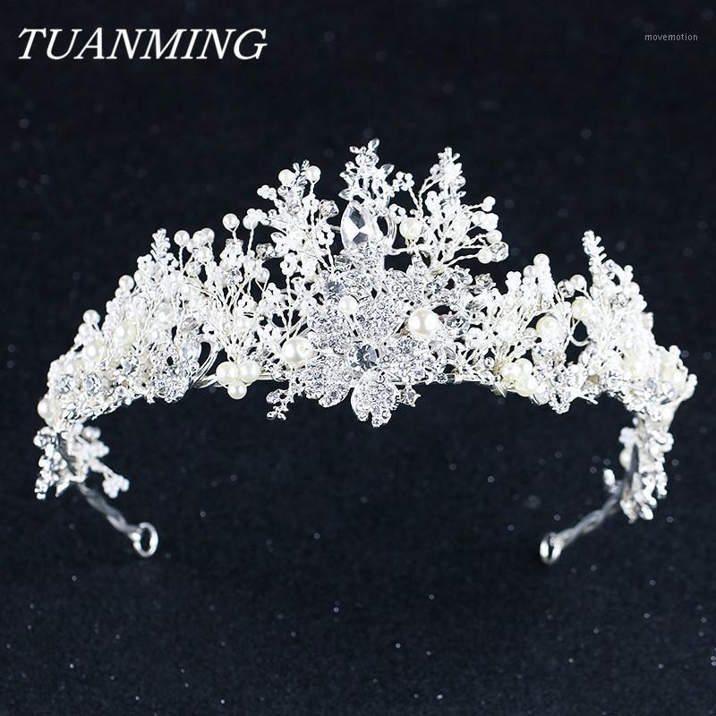 

Silver Color Crystal Rhinestone Bride Tiara And Crown Women Pageant Party Pearl Headwear Crown Wedding Hair Accessories1