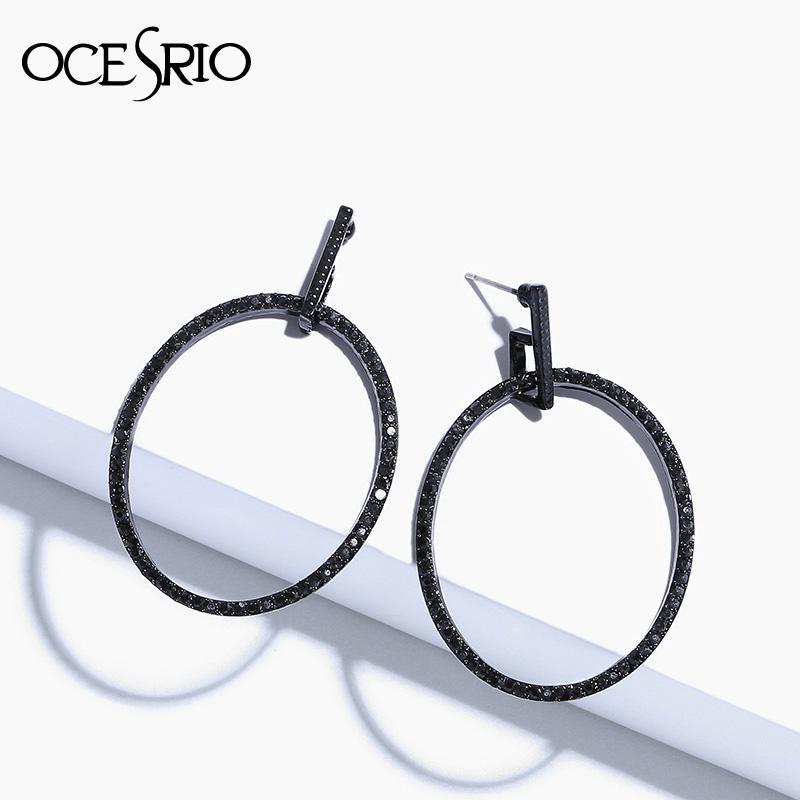 

OCESRIO Crystal Black Earrings For Women Small Round Hoop Earrings With Rhinestones Dangling Unusual Statement Jewelry ers-p03