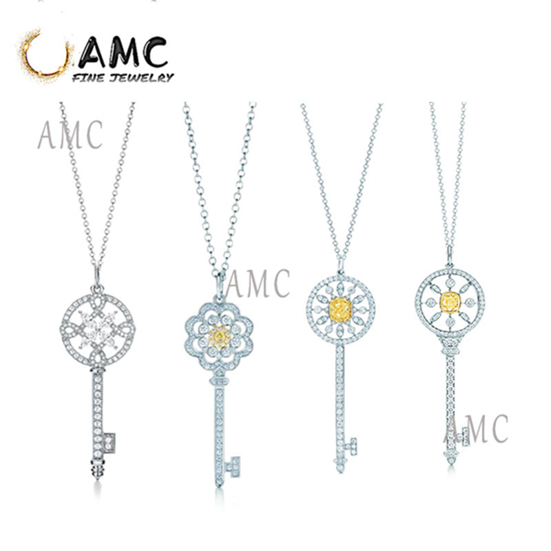 

TF real 925 sterling silver original prata esterlina clÃ¡ssico chave colar pingente moda diy colar pingente menina jÃ³ias presente