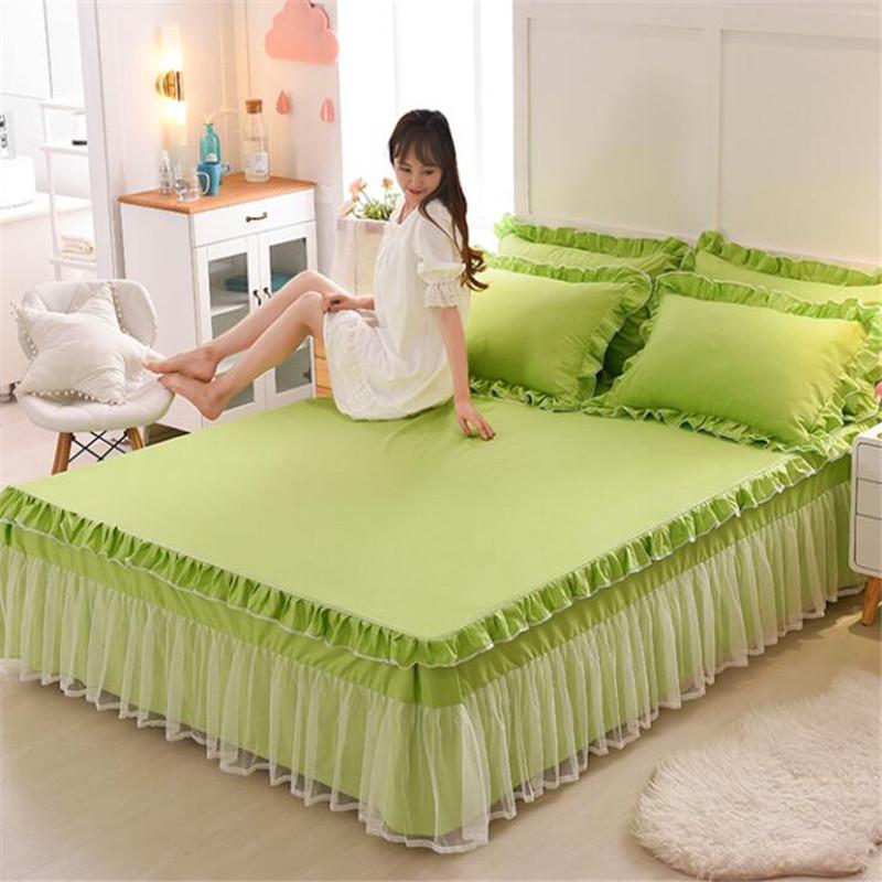 

3pcs princess style lace edging solid color bedcoverlet hot sale bedspreads lace mattress cover quality bedskirt free shipping