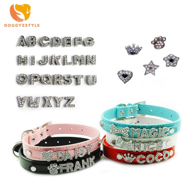 

Full set Letters DIY Name Dog Collars Leather Personalized Pet Cat Collars with Rhinestone Letters