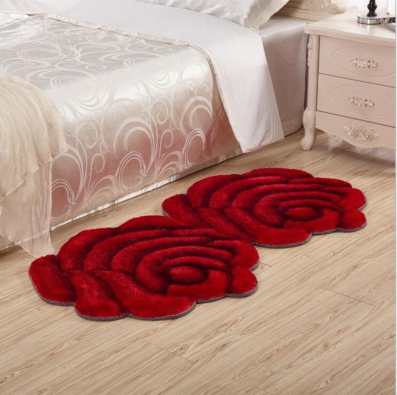 

New Arrival Hot Sale Flower Shaped Rug 3D Double Rose Carpets for Decorate Living Room Bedroom Delicate Home Decor Alfombra1, Red
