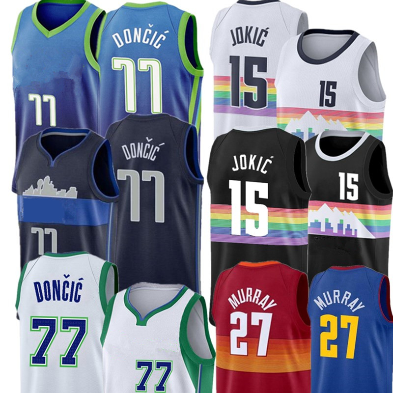 

Luka 77 Basketball Doncic Jersey Nikola 15 Black Jokic Jamal 27 Murray Jerseys Blue White Red Green 2022 Embroidery Logos